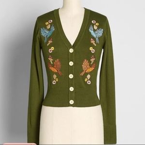 Voodoo Vixen Forest Fly-By Embroidered Cardigan - Green Critters / Large, NWOT